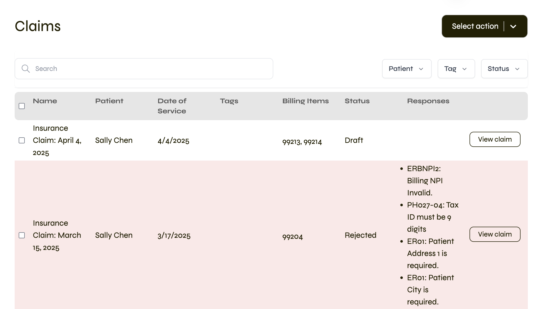 Submit and track claims in one place. screenshot